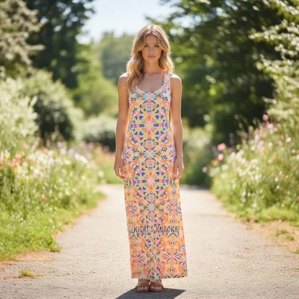 Mara Hoffman Geometric Print Maxi Tank T-Shirt Dress Multicolor Summer Size L